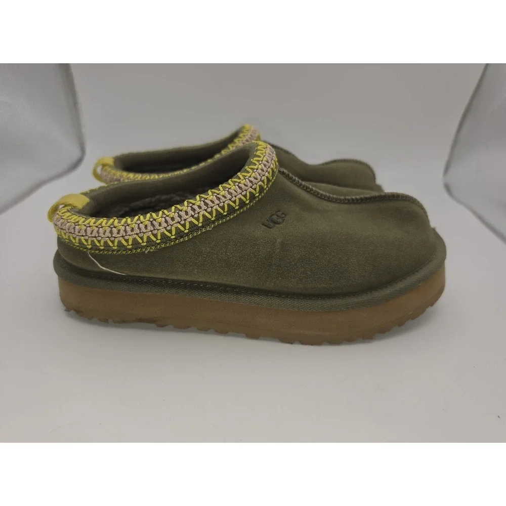 UGG Kids Tazz Slippers Suede Burnt Olive Green Youth Size 3 / Women's 5